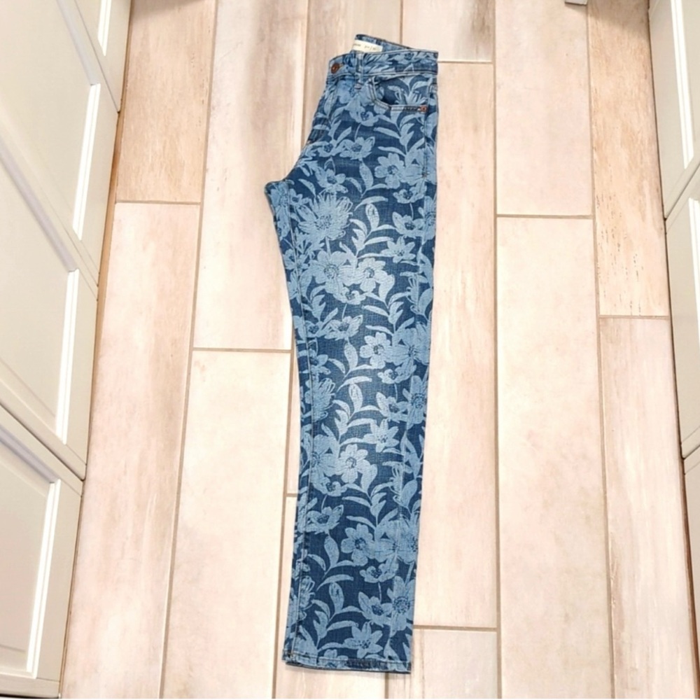 Pilcro Blue floral print Straight Leg Jeans Retro Wash Anthropologie - Picture 2 of 11